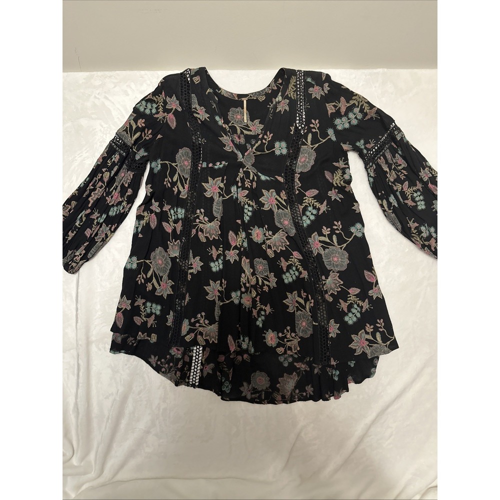 Free People Black Floral High-Low Dress Tunic